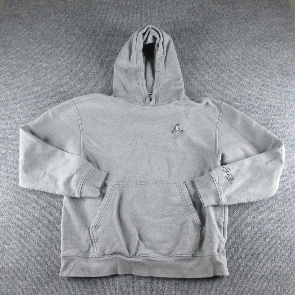 Jordan Hoodie Mens M Gray Fleece Kangaroo Pocket Jumpman Logo Sweatshirt‎